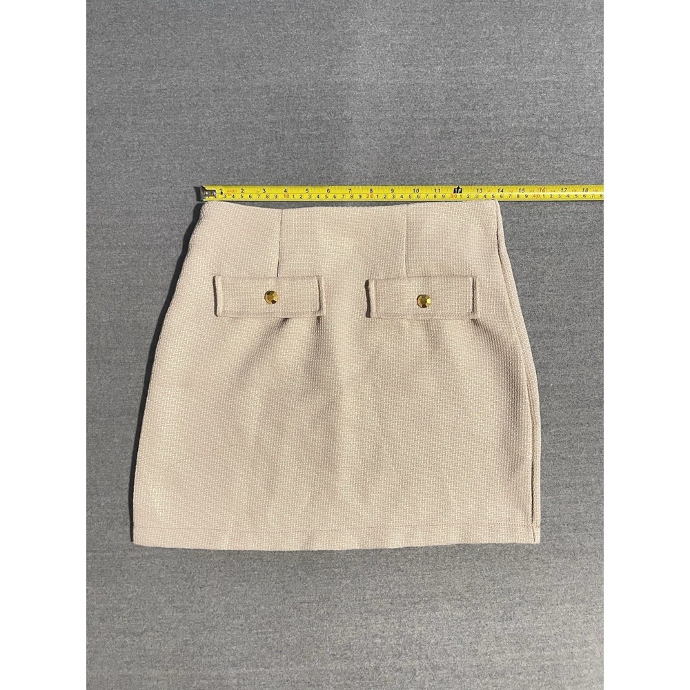 SHEIN Beige Textured‎ Mini Skirt Size S | Gold Button Accent | Chic Neutral